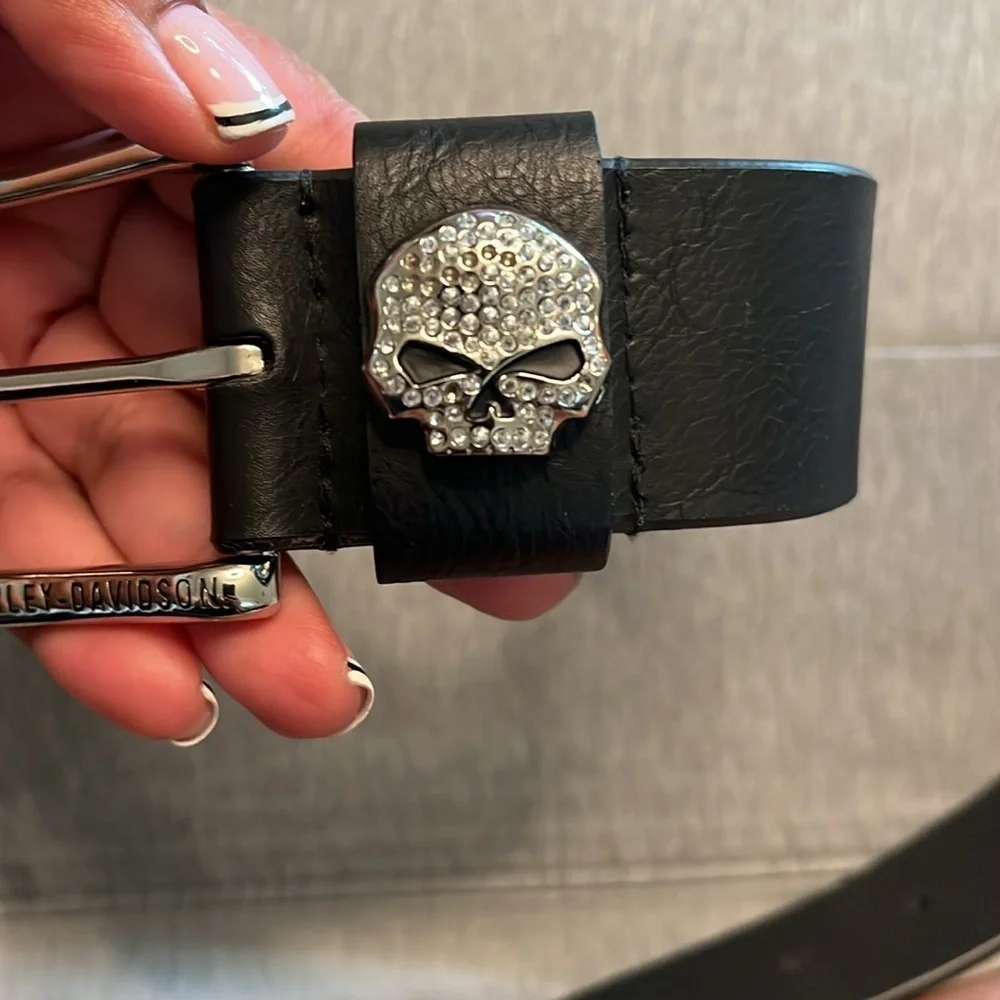 Harley Davidson 44'' Black Leather Belt w/ Faux Jewel Skull NWOT
